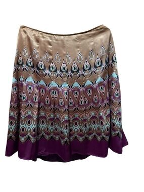 Liz Claiborne Purple and Tan Printed Satin Circle Skirt